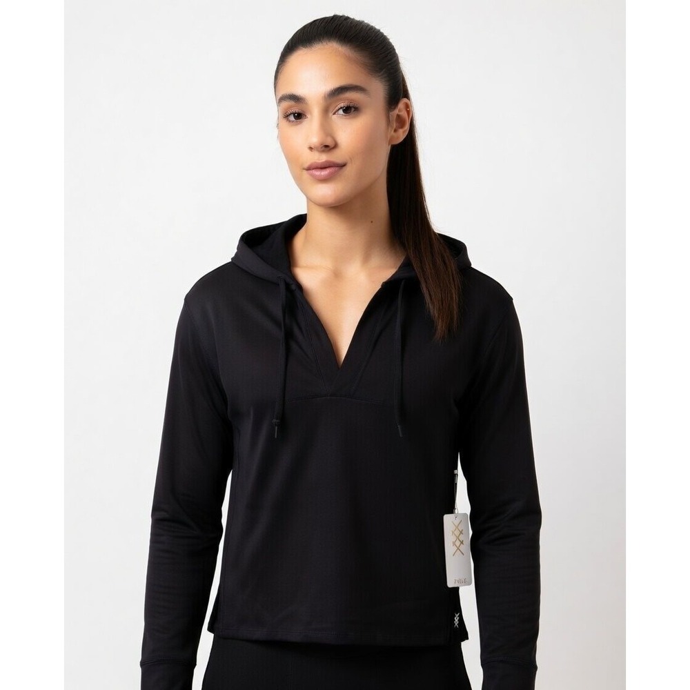 Rhone Serene Lightweight Hoodie Black Sz S Cropped V Neck Super Soft UPF50